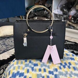Y&S Handbags Black Shoulder Bag with Gold Accents
